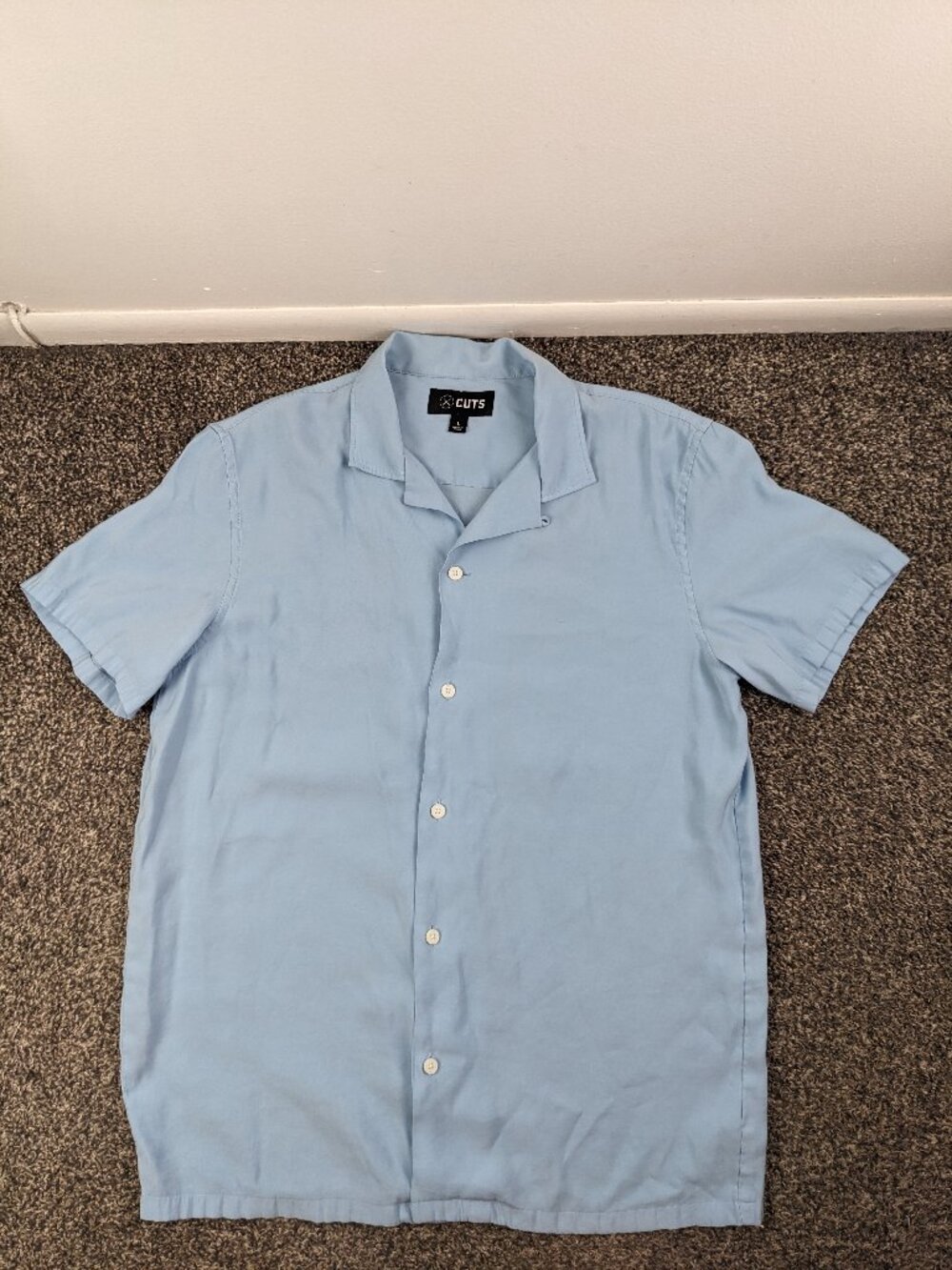 Cuts Clothing Mens Large Blue Chileno Camp Loop Collar Hyperloop Shirt Relaxed